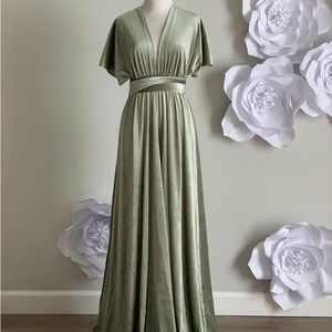 Sage green Velvet dress ,Velvet Bridesmaid Dress , velvet long infinity Dress
